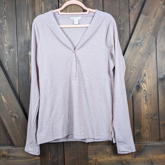 Athleta Tops - Athleta Uptemp Ribbed Henely Top Long Sleeve Shirt Women's Large Rose